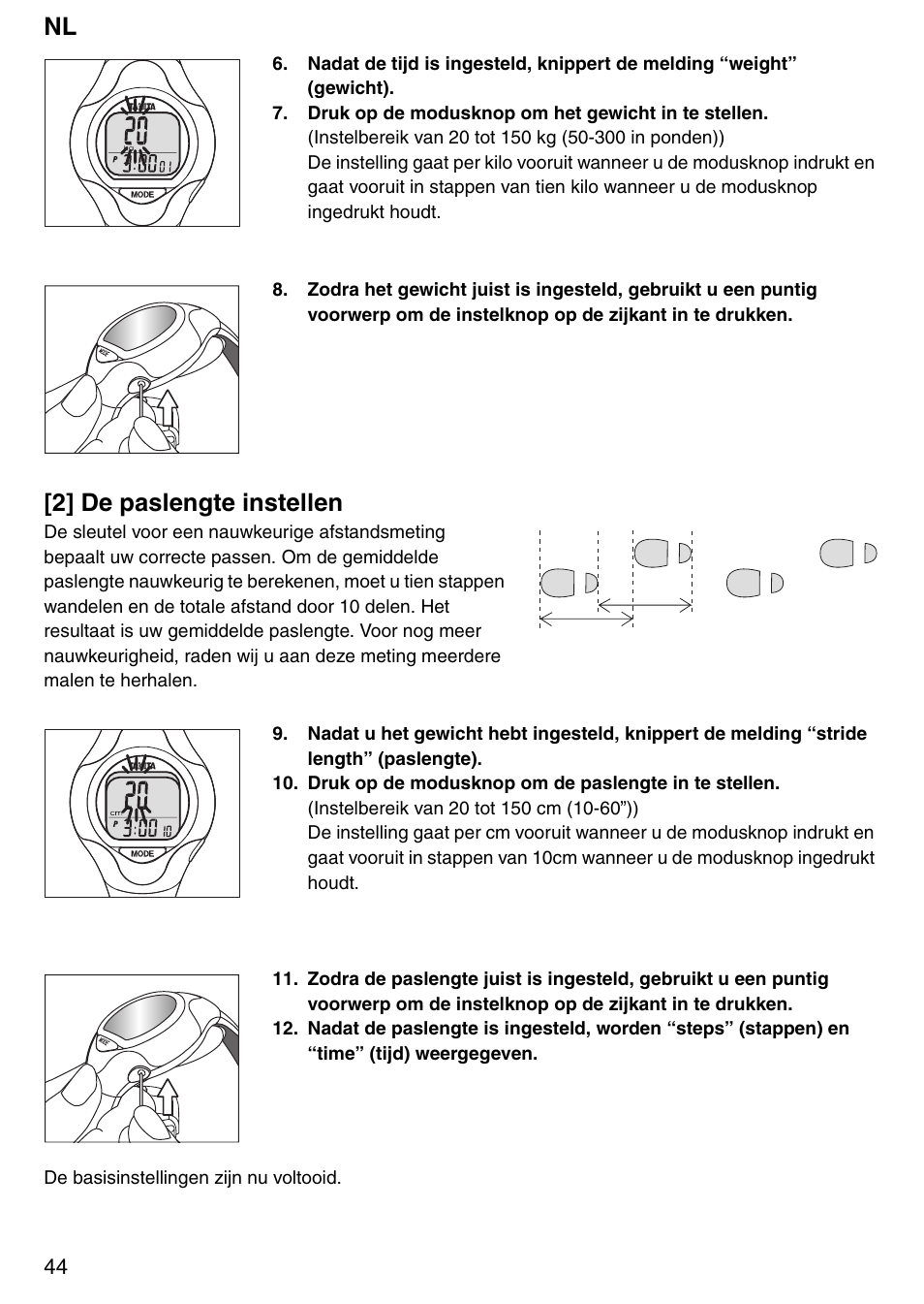 2] de paslengte instellen | Tanita Step PD642 User Manual | Page 44 / 72