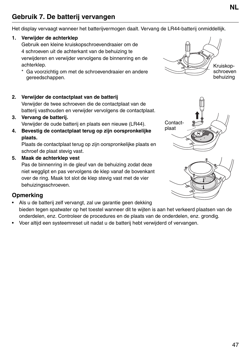 Nl gebruik 7. de batterij vervangen | Tanita Step PD642 User Manual | Page 47 / 72