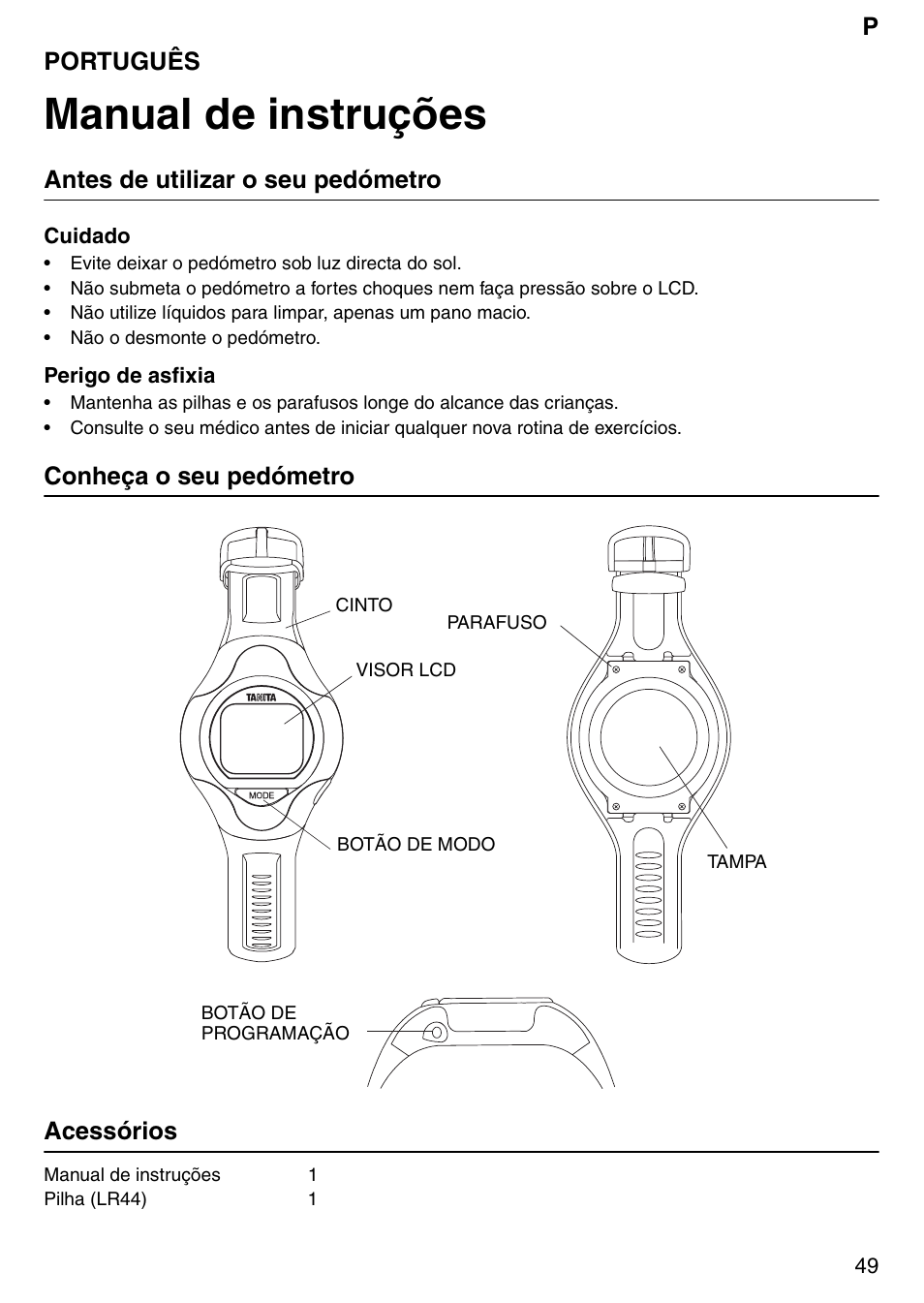 Manual de instruções | Tanita Step PD642 User Manual | Page 49 / 72