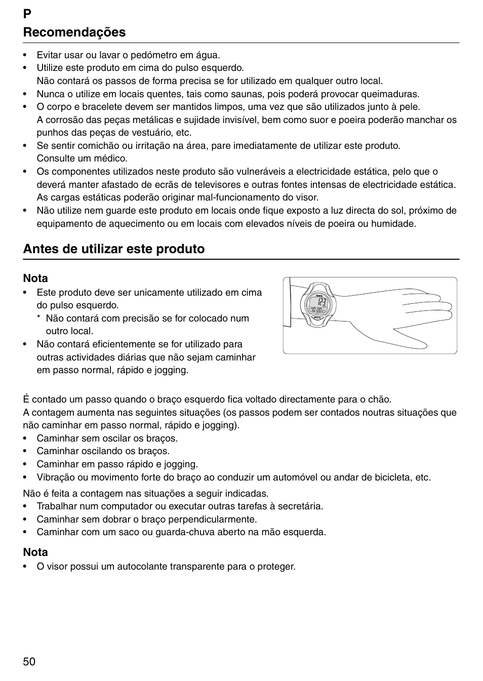 Precomendações, Antes de utilizar este produto | Tanita Step PD642 User Manual | Page 50 / 72