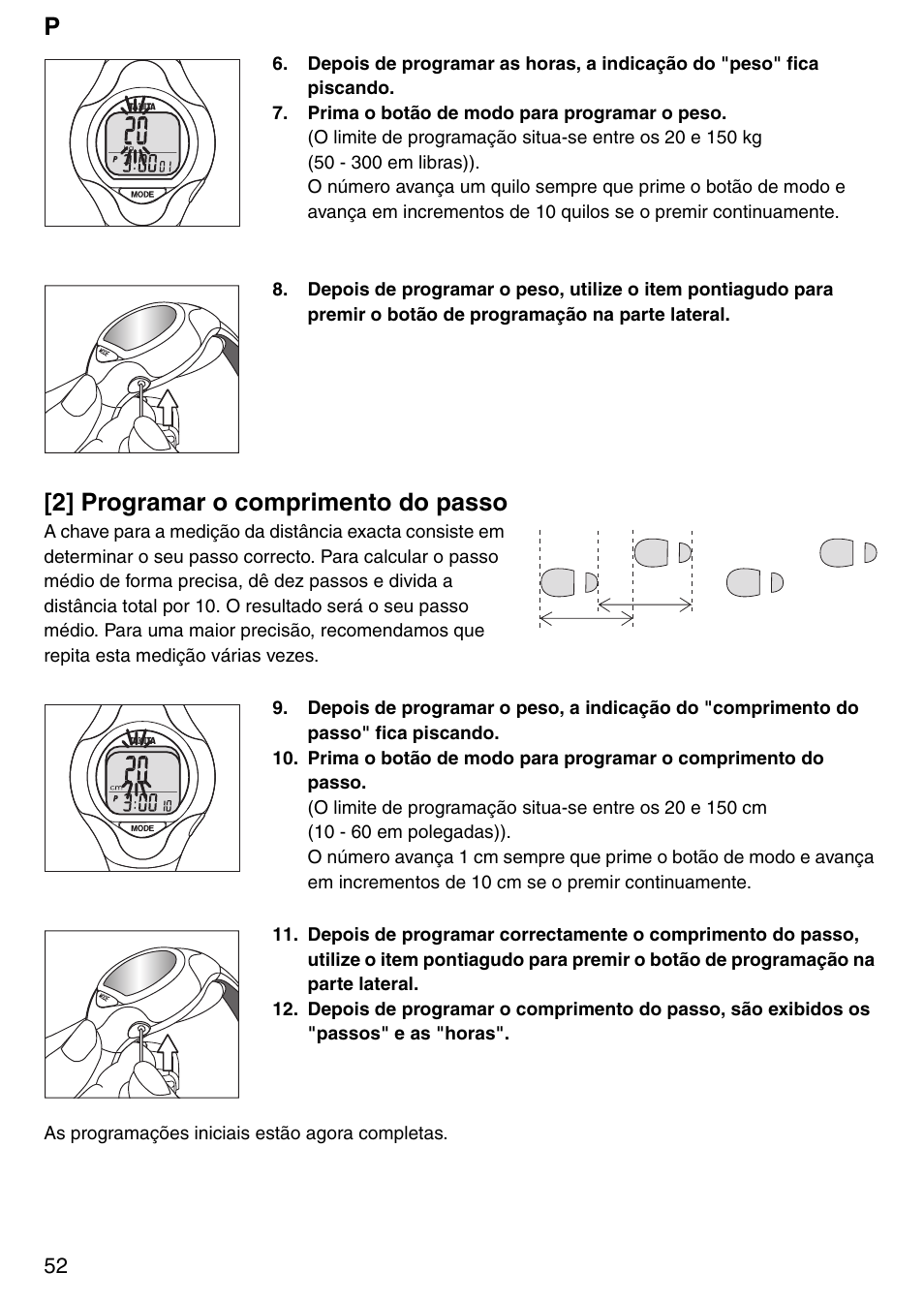 2] programar o comprimento do passo | Tanita Step PD642 User Manual | Page 52 / 72