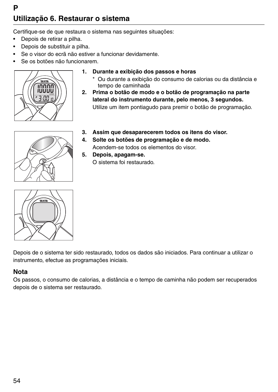 Putilização 6. restaurar o sistema | Tanita Step PD642 User Manual | Page 54 / 72