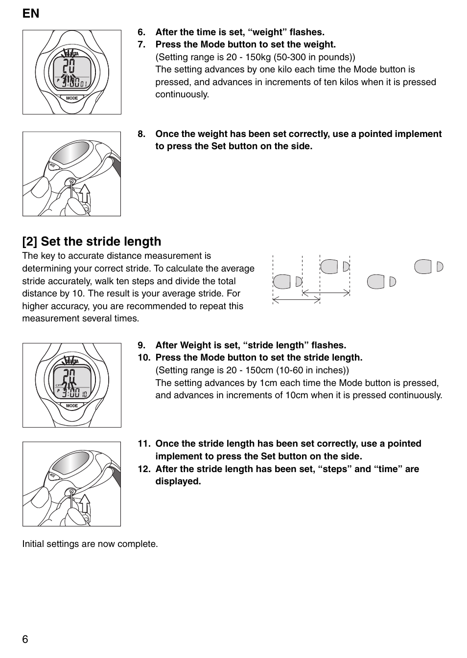 2] set the stride length | Tanita Step PD642 User Manual | Page 6 / 72