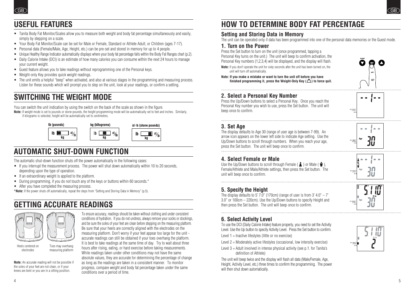 How to determine body fat percentage, Getting accurate readings | Tanita BF-664 User Manual | Page 4 / 5
