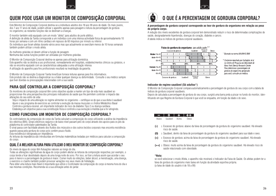 Quem pode usar um monitor de composição corporal, O que é a percentagem de gordura corporal | Tanita InnerScan BC550 User Manual | Page 14 / 15