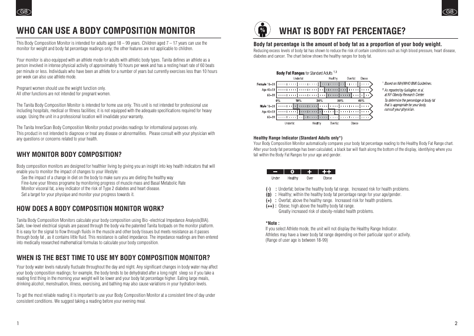 What is body fat percentage, Who can use a body composition monitor | Tanita InnerScan BC550 User Manual | Page 2 / 15