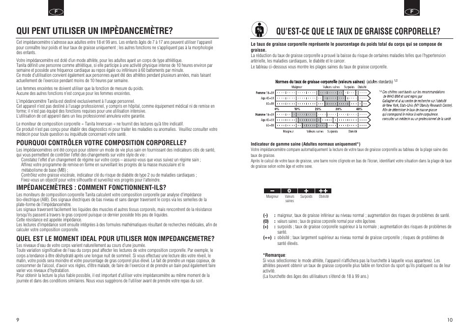 Qu’est-ce que le taux de graisse corporelle, Qui pent utiliser un impèdancemètre | Tanita InnerScan BC550 User Manual | Page 6 / 15