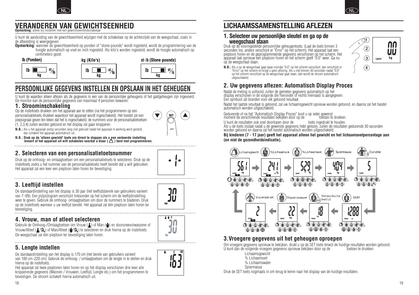 Lichaamssamenstelling aflezen, Veranderen van gewichtseenheid | Tanita BC-549 User Manual | Page 11 / 19