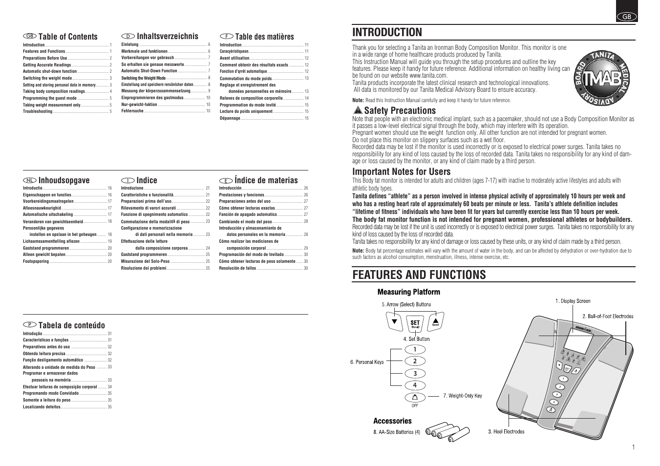 Tanita BC-549 User Manual | Page 2 / 19