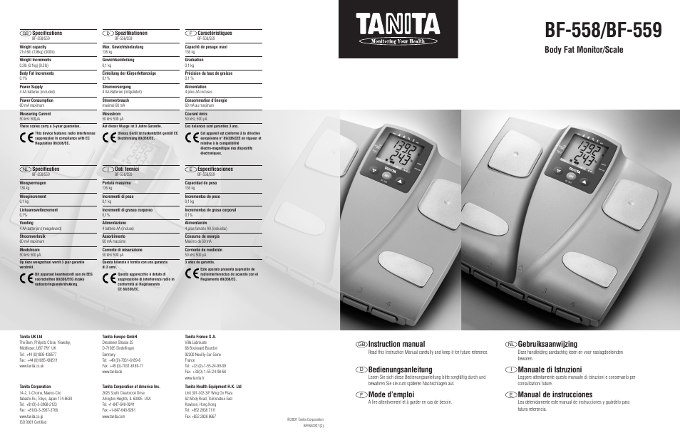 Tanita BF-559 User Manual | 6 pages