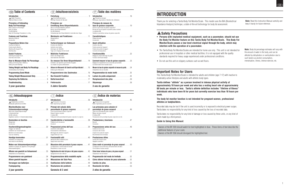 Tanita BF-559 User Manual | Page 2 / 6