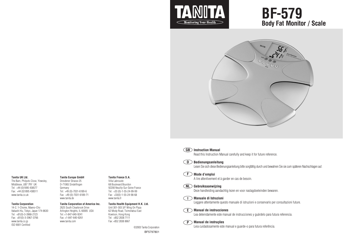 Tanita BF-579 User Manual | 5 pages