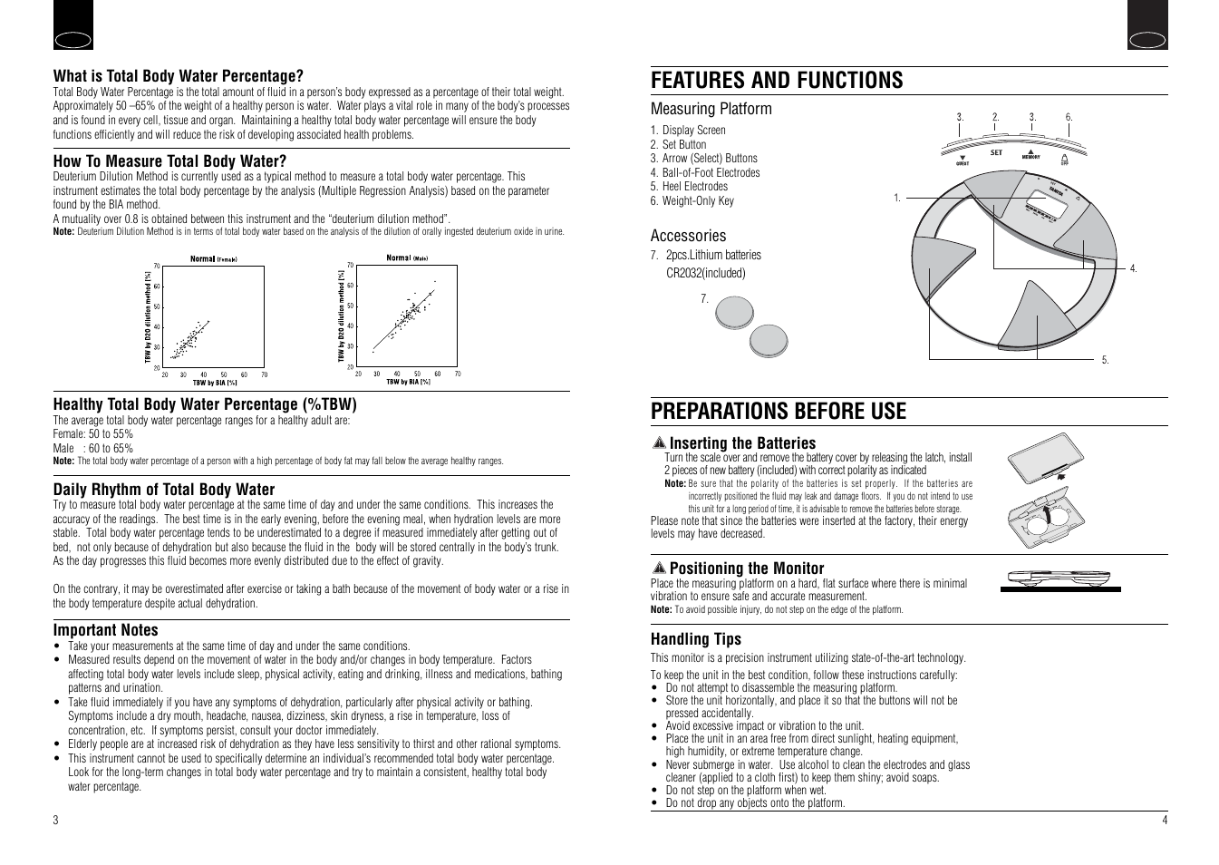 Features and functions preparations before use | Tanita UM-030 User Manual | Page 4 / 30