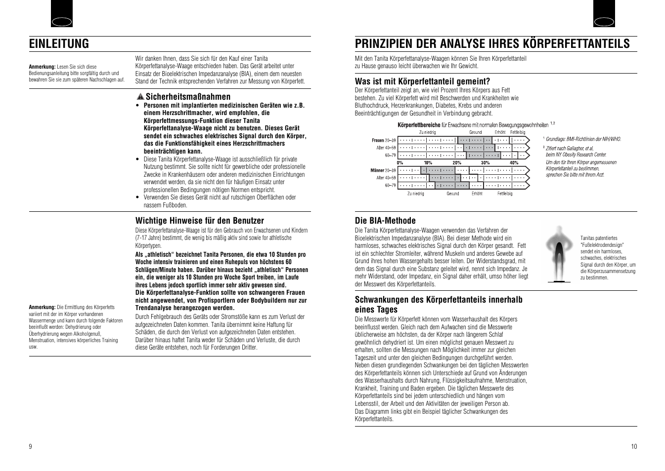 Prinzipien der analyse ihres körperfettanteils, Einleitung | Tanita UM-030 User Manual | Page 7 / 30