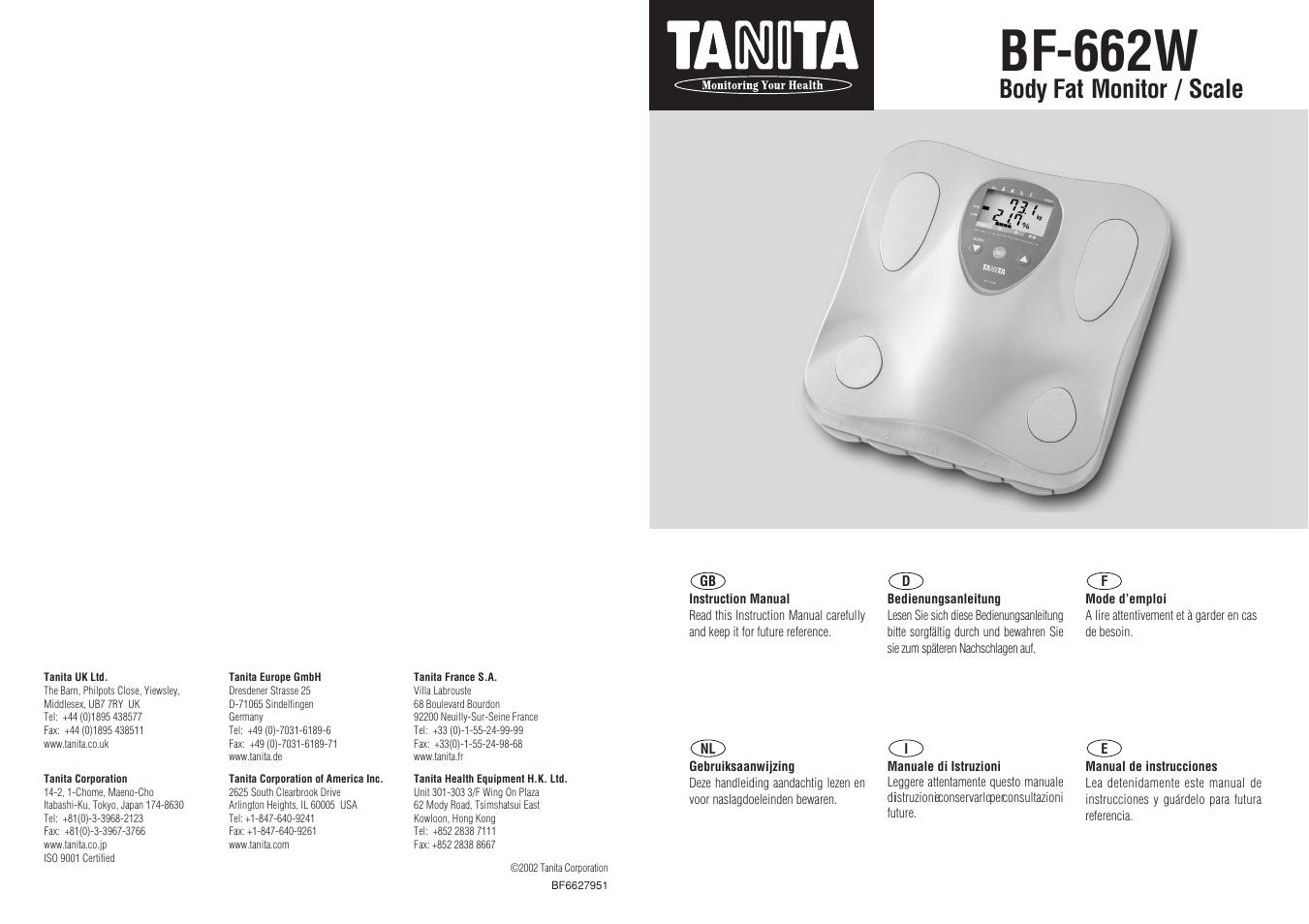 Tanita BF-662W User Manual | 5 pages