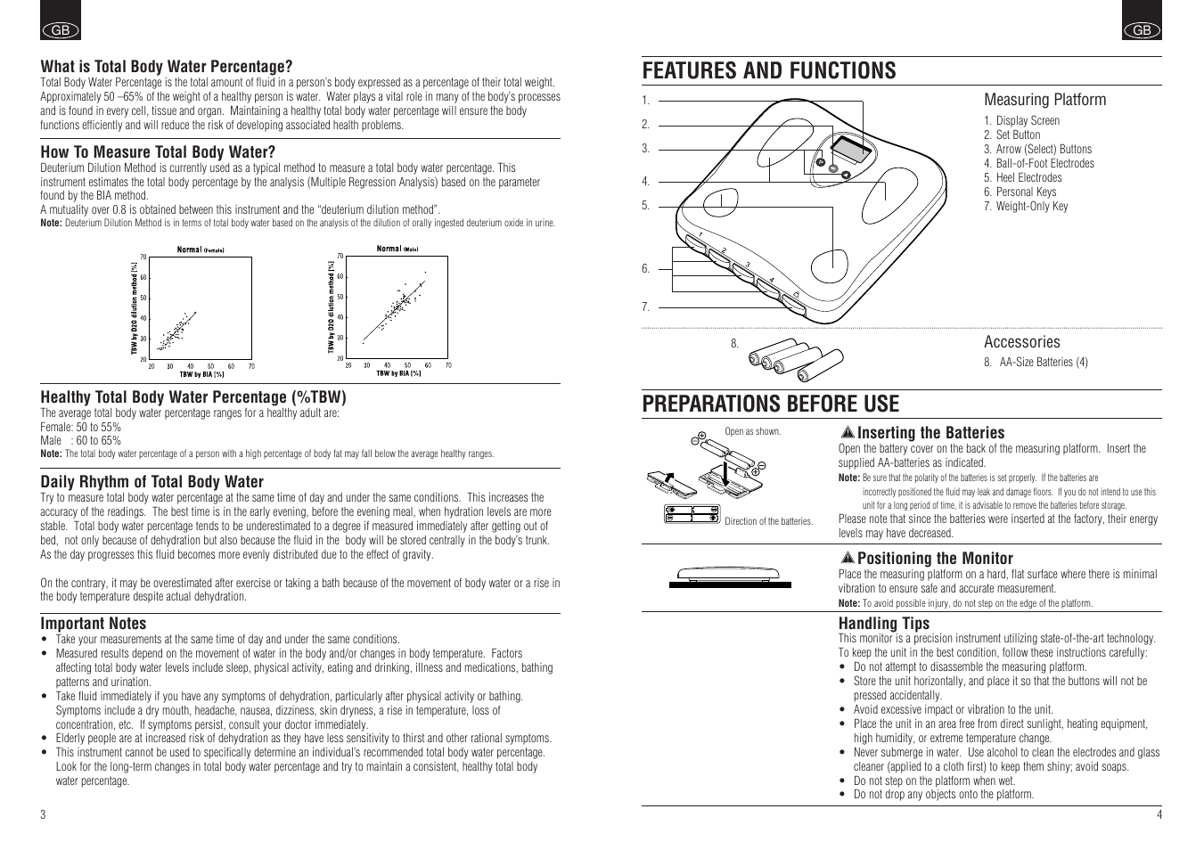 Features and functions preparations before use | Tanita BF-662W User Manual | Page 3 / 5