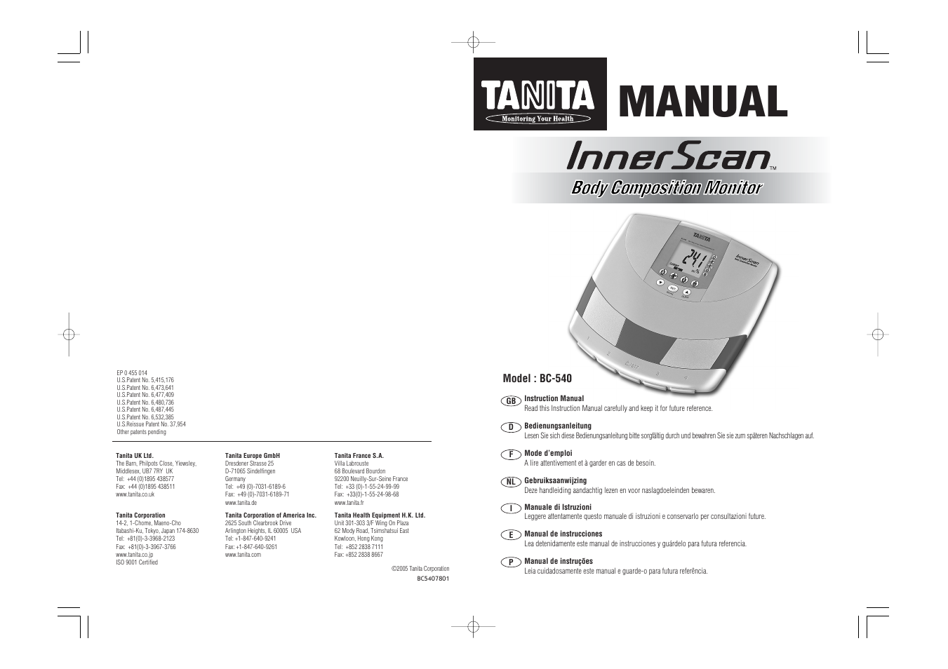 Tanita InnerScan Body Composition Monitor BC-540 User Manual | 23 pages