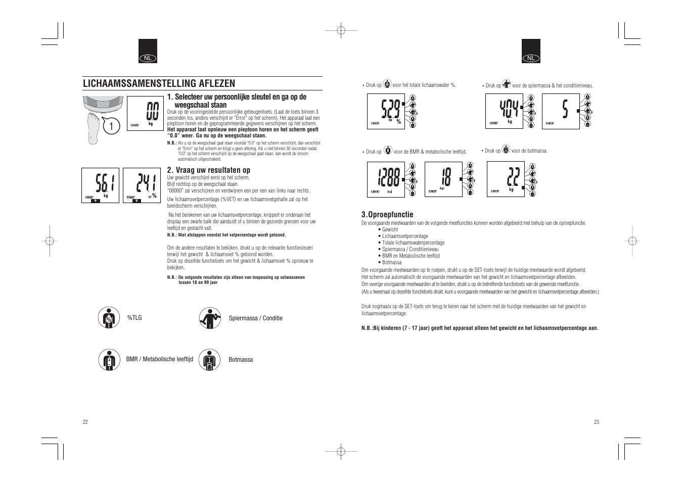 Lichaamssamenstelling aflezen | Tanita InnerScan Body Composition Monitor BC-540 User Manual | Page 13 / 23