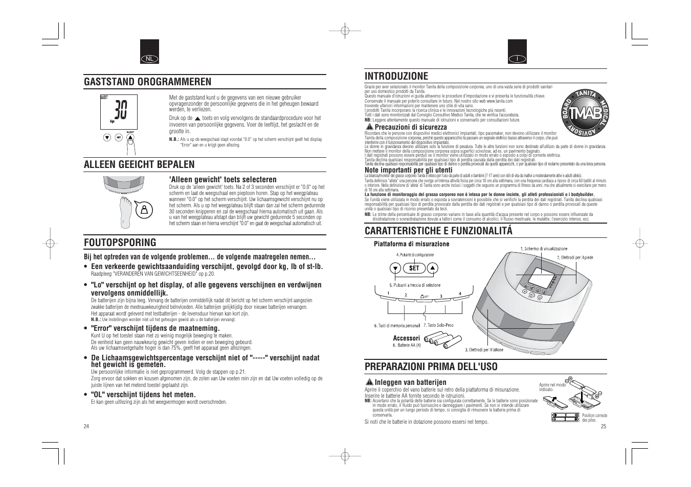 Rec all guest, Introduzione, Gaststand orogrammeren alleen geeicht bepalen | Foutopsporing | Tanita InnerScan Body Composition Monitor BC-540 User Manual | Page 14 / 23