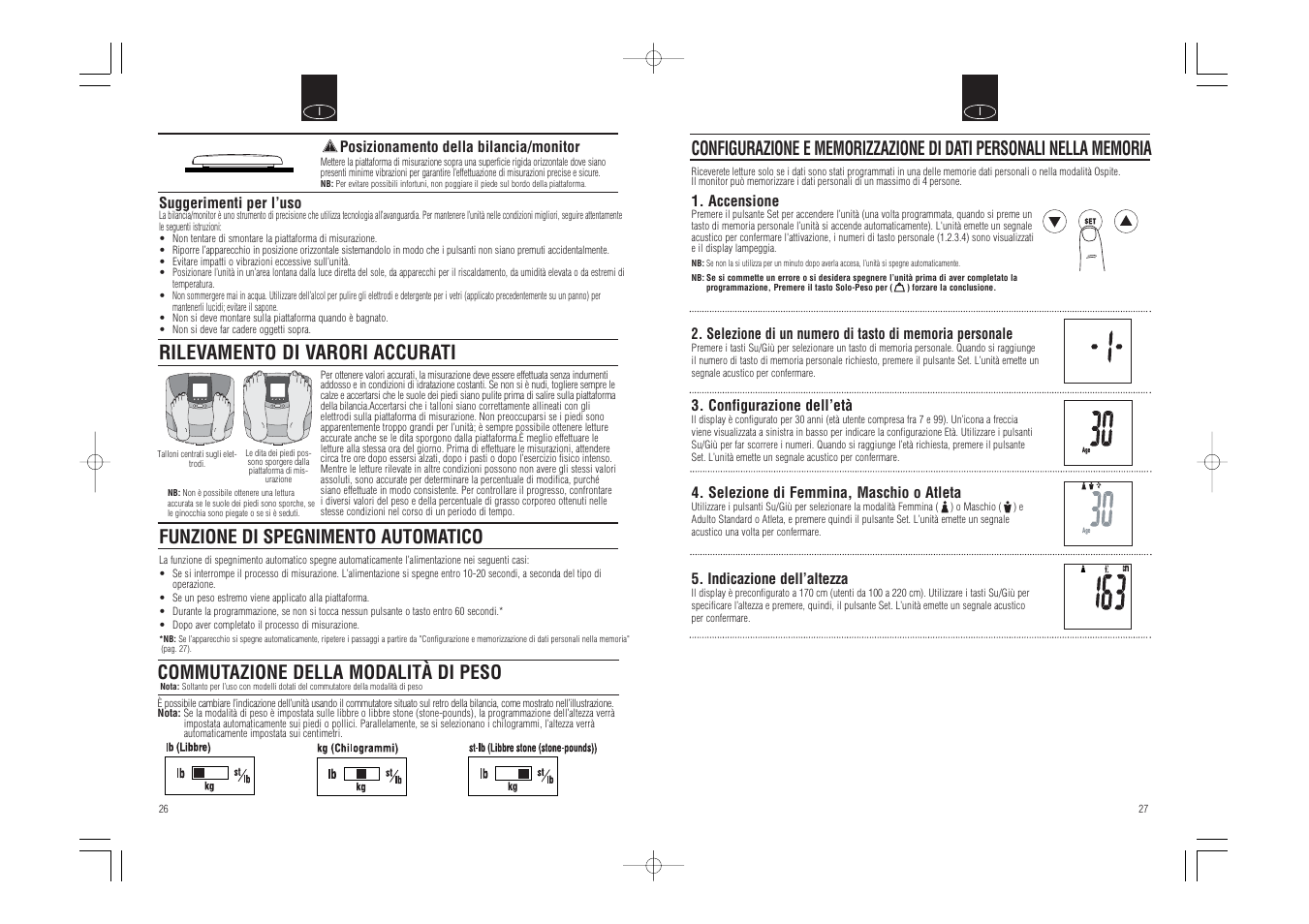 Rilevamento di varori accurati, Funzione di spegnimento automatico, Commutazione della modalità di peso | Tanita InnerScan Body Composition Monitor BC-540 User Manual | Page 15 / 23