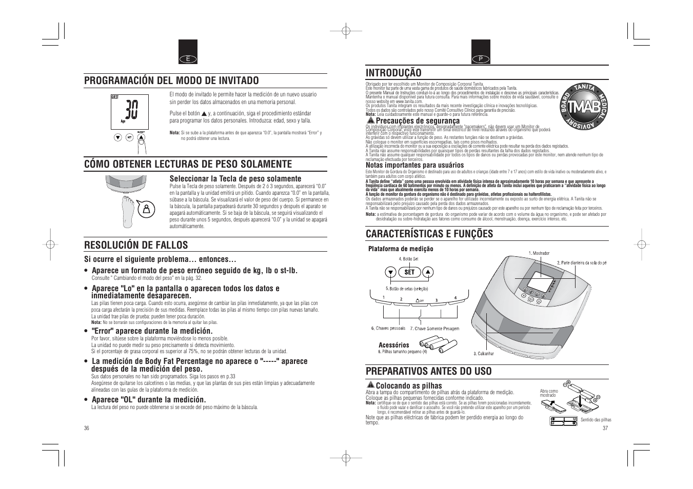 Rec all guest, Introdução, Resolución de fallos | Tanita InnerScan Body Composition Monitor BC-540 User Manual | Page 20 / 23