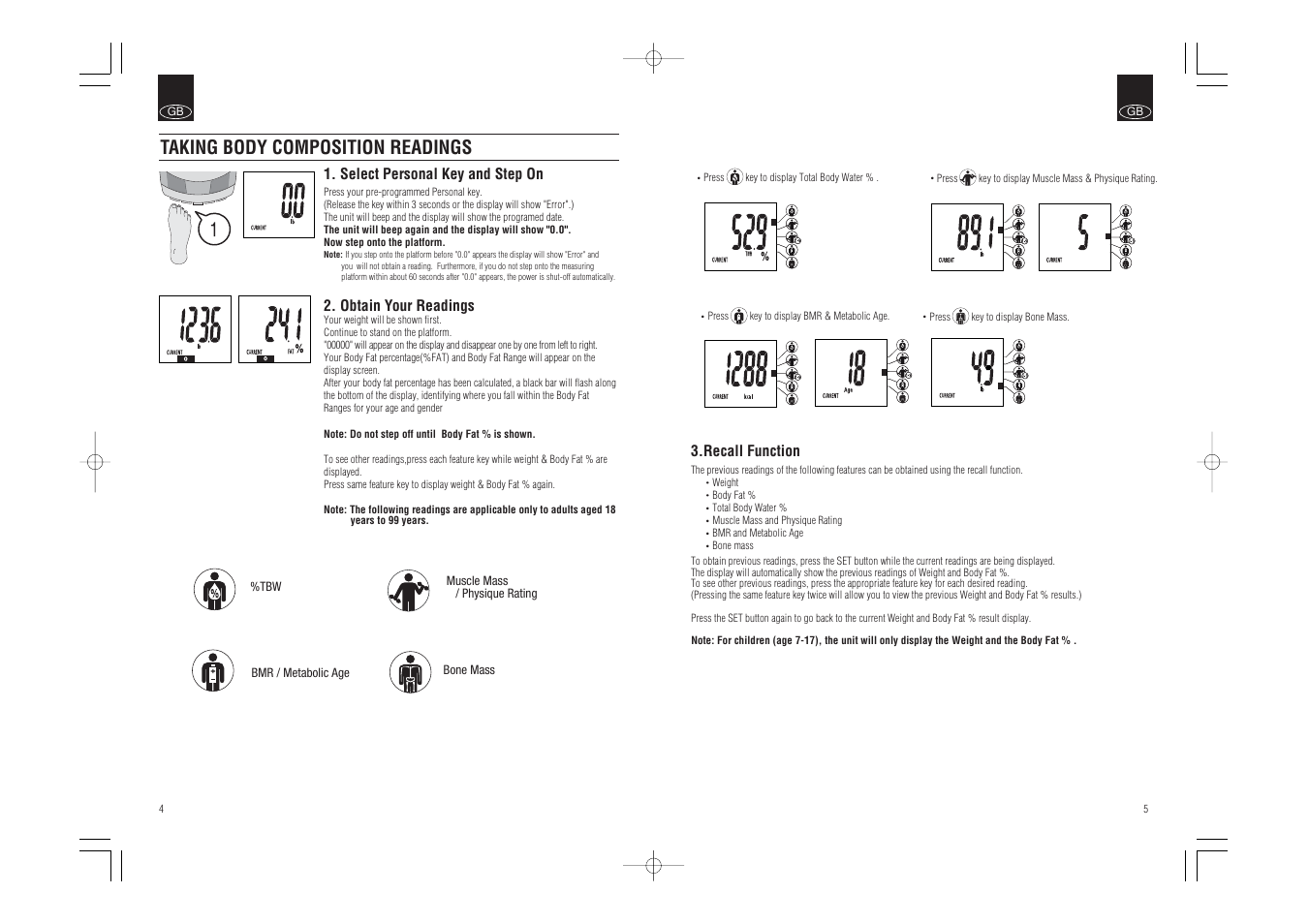 Taking body composition readings | Tanita InnerScan Body Composition Monitor BC-540 User Manual | Page 4 / 23