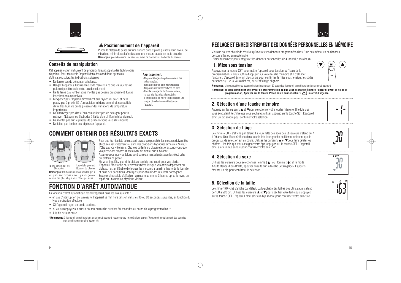 Fonction d’arr, T automatique, Comment obtenir des résultats exacts | Tanita InnerScan Body Composition Monitor BC-540 User Manual | Page 9 / 23