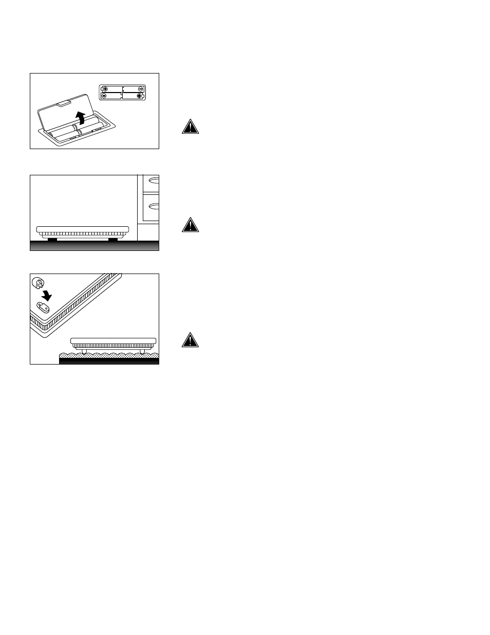 Preparations before use, Inserting the batteries, Positioning the monitor | Attaching the support feet (carpet use only), Handling tips | Tanita TBF-531 User Manual | Page 7 / 13