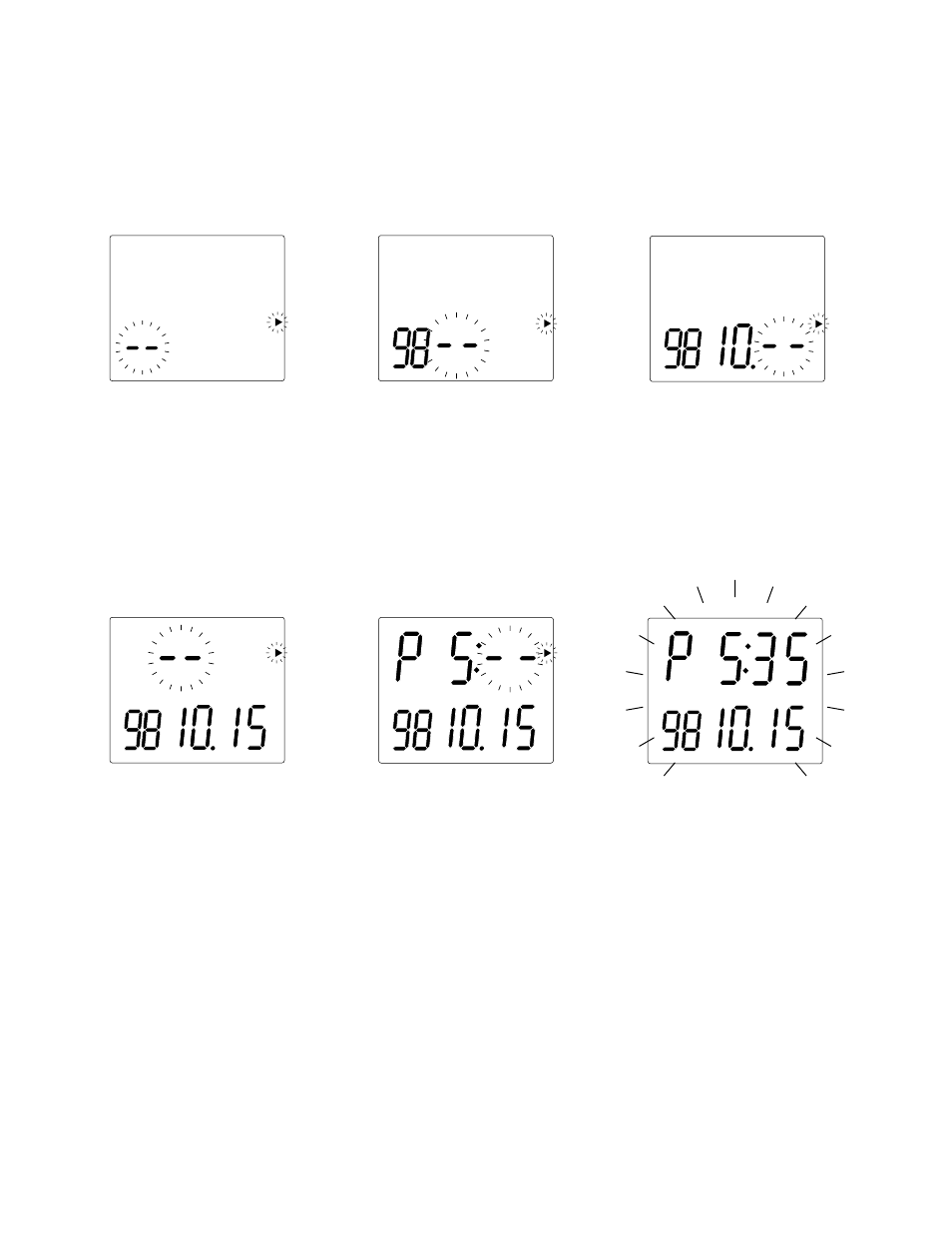 Setting current date and time, Setting the current year, Setting the current month | Setting the current day, Setting the current hour, Setting the current minutes, Completing the sequence | Tanita TBF-560 User Manual | Page 9 / 23