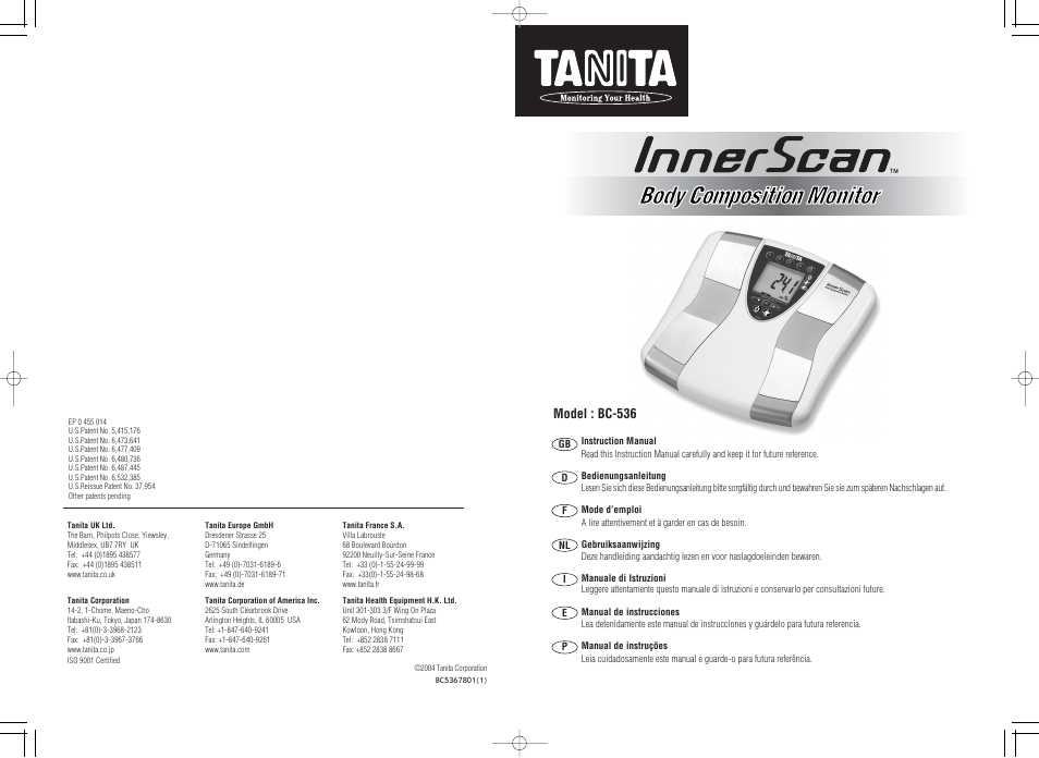 Tanita Inner Scan Body Composition Monitor BC-536 User Manual | 19 pages