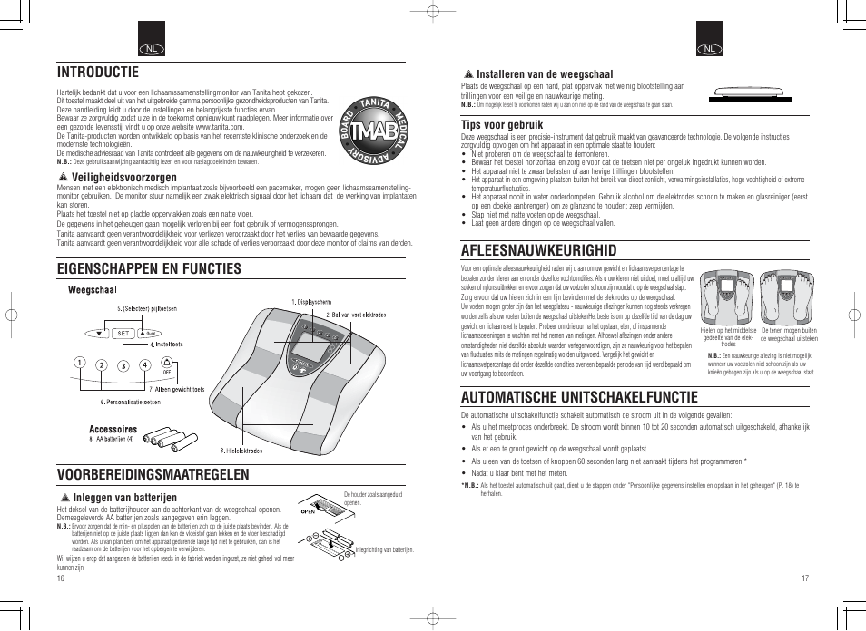 Afleesnauwkeurighid, Automatische unitschakelfunctie, Introductie | Tanita Inner Scan Body Composition Monitor BC-536 User Manual | Page 10 / 19