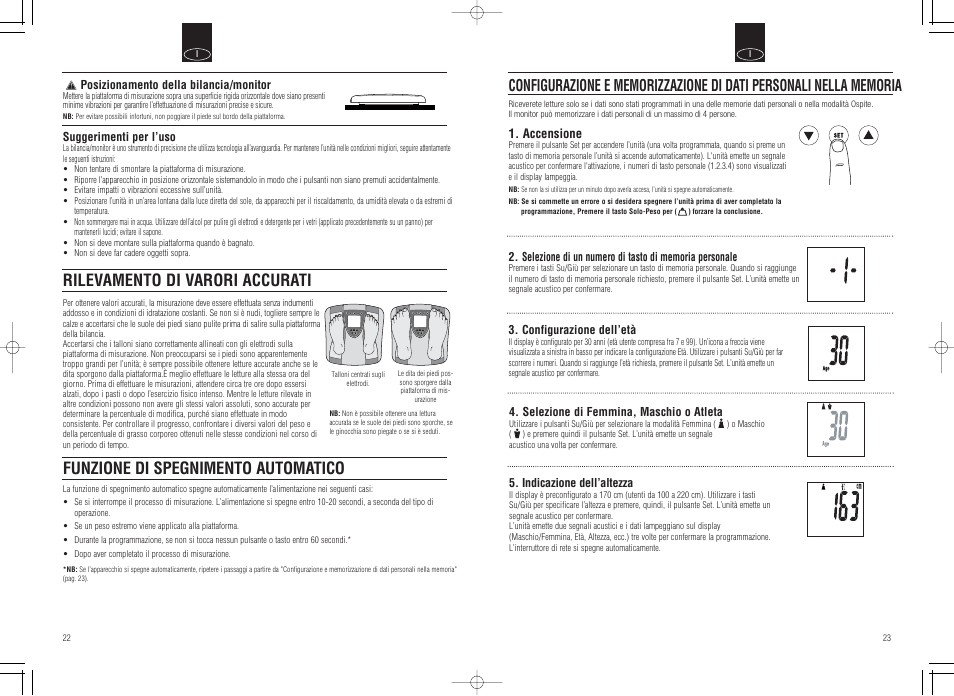 Rilevamento di varori accurati, Funzione di spegnimento automatico | Tanita Inner Scan Body Composition Monitor BC-536 User Manual | Page 13 / 19