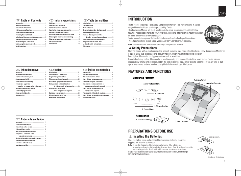 Tanita Inner Scan Body Composition Monitor BC-536 User Manual | Page 2 / 19