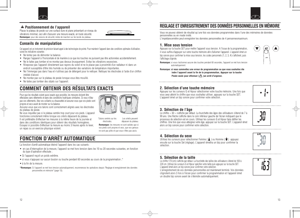 Fonction d’arr, T automatique, Comment obtenir des résultats exacts | Tanita Inner Scan Body Composition Monitor BC-536 User Manual | Page 8 / 19