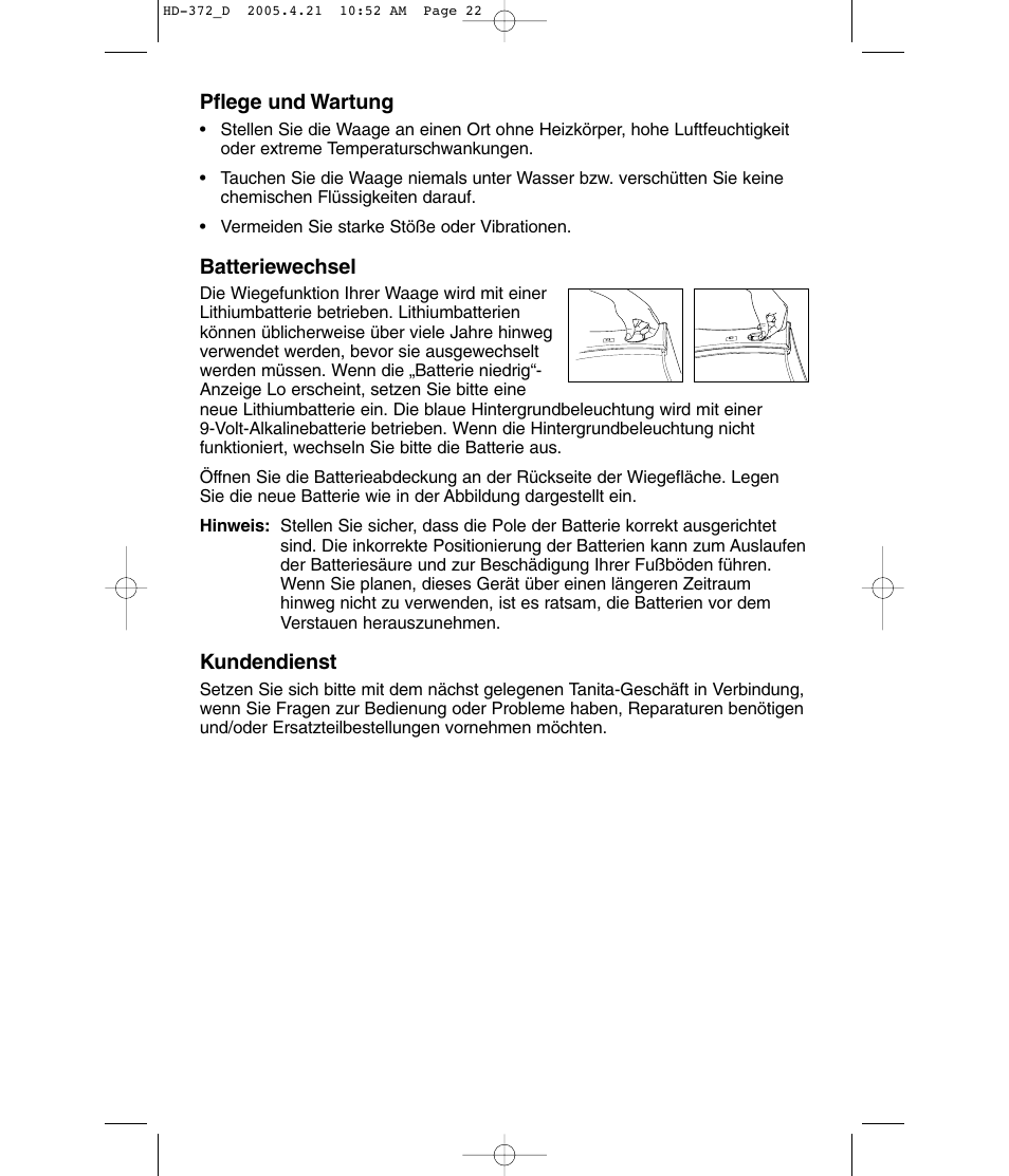 Tanita HD-372F User Manual | Page 22 / 24