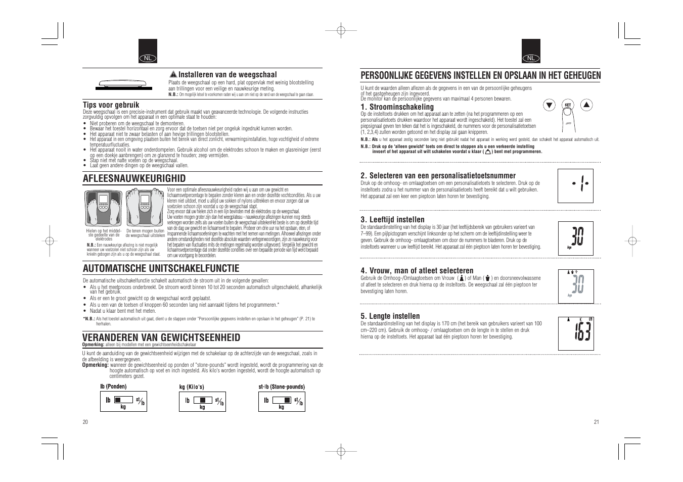 Afleesnauwkeurighid, Automatische unitschakelfunctie, Veranderen van gewichtseenheid | Tanita BC-541 User Manual | Page 12 / 23