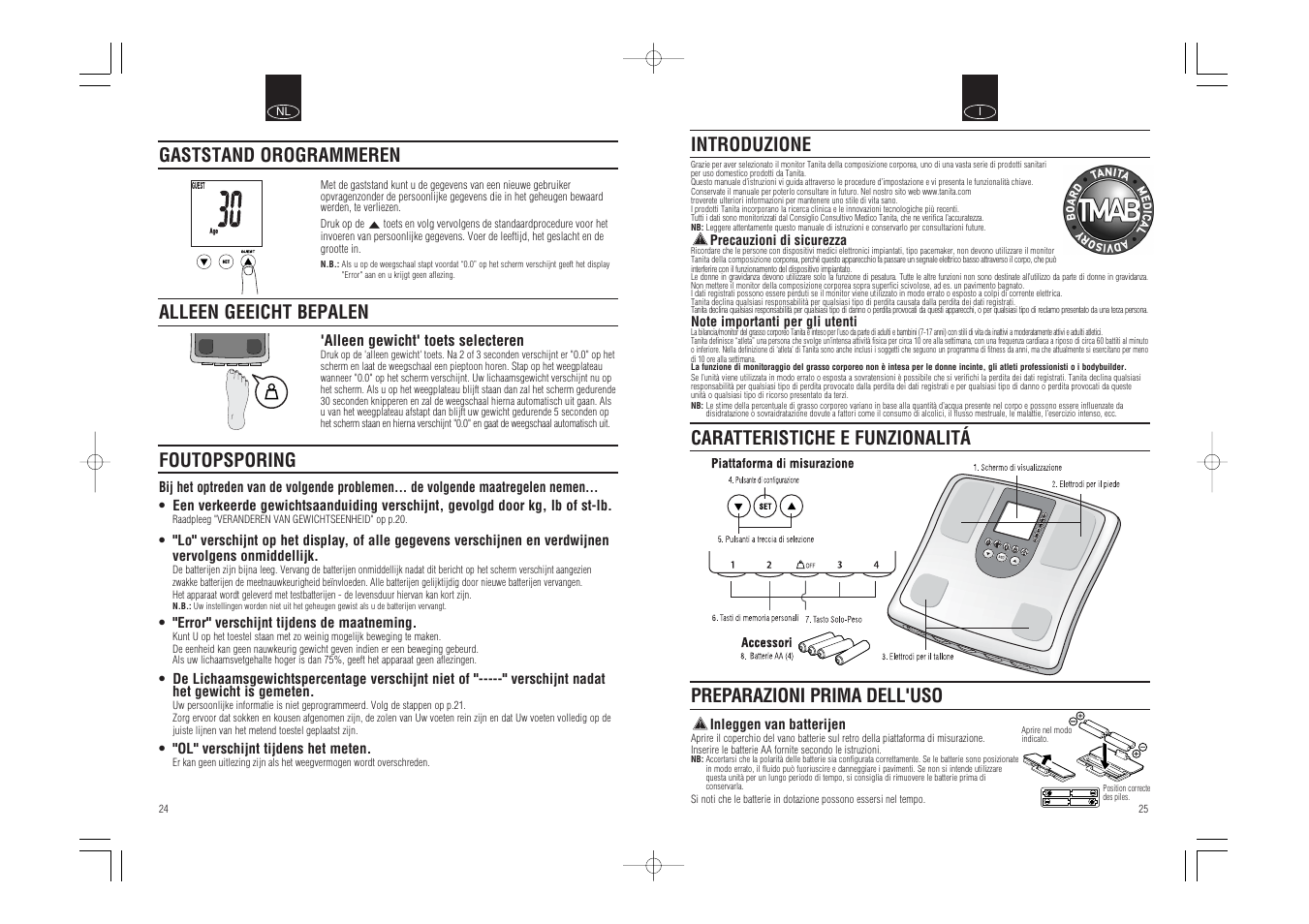 Gaststand orogrammeren alleen geeicht bepalen, Foutopsporing | Tanita BC-541 User Manual | Page 14 / 23