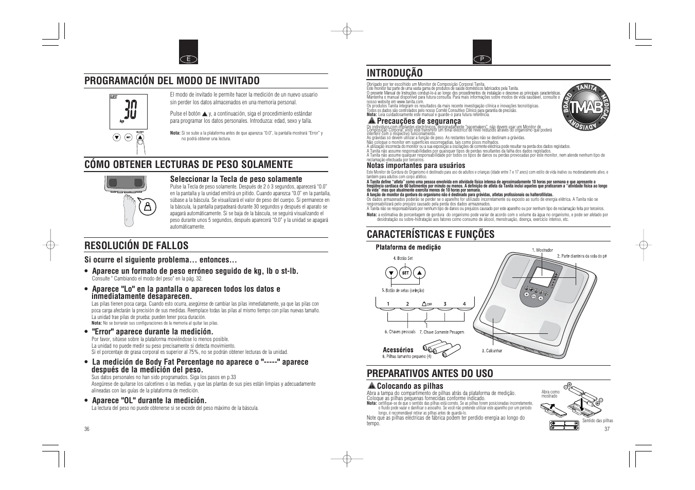 Introdução, Resolución de fallos | Tanita BC-541 User Manual | Page 20 / 23