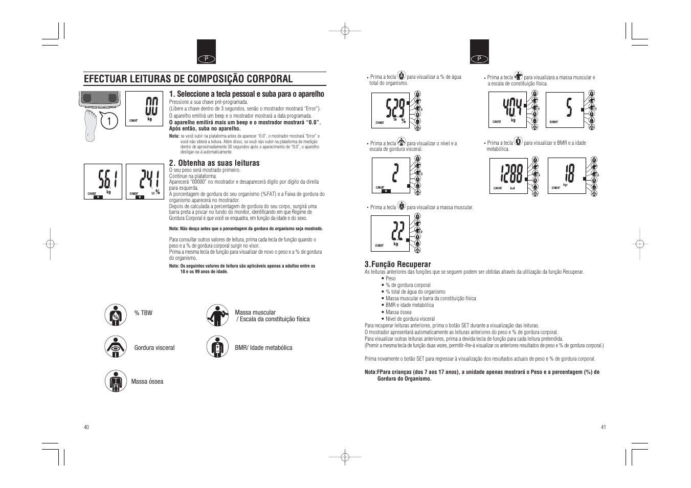 Efectuar leituras de composição corporal | Tanita BC-541 User Manual | Page 22 / 23