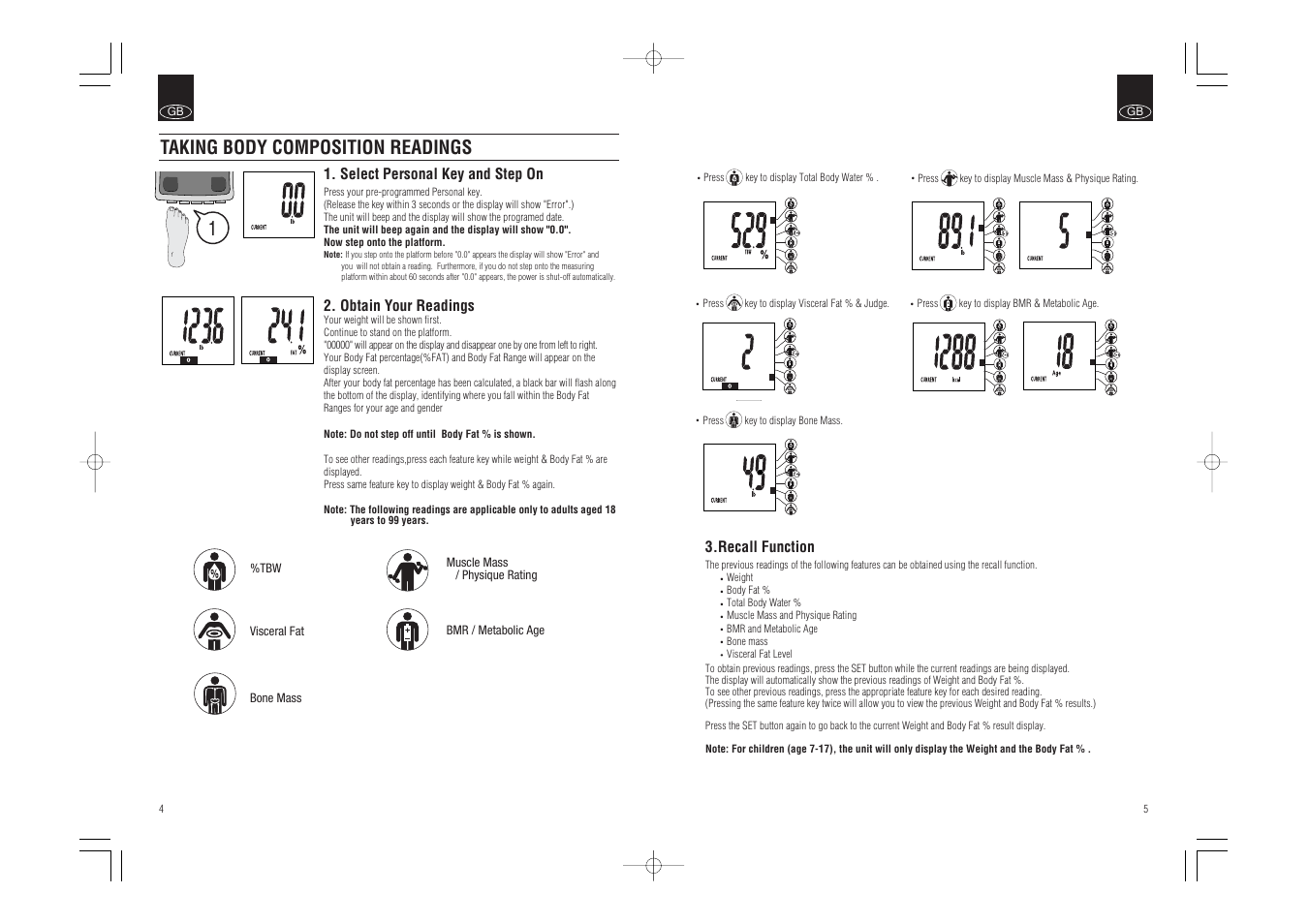 Taking body composition readings | Tanita BC-541 User Manual | Page 4 / 23