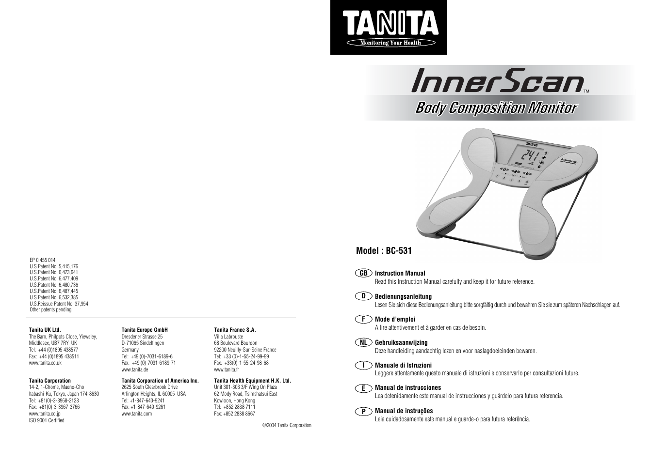 Tanita INNERSCAN BC-531 User Manual | 4 pages