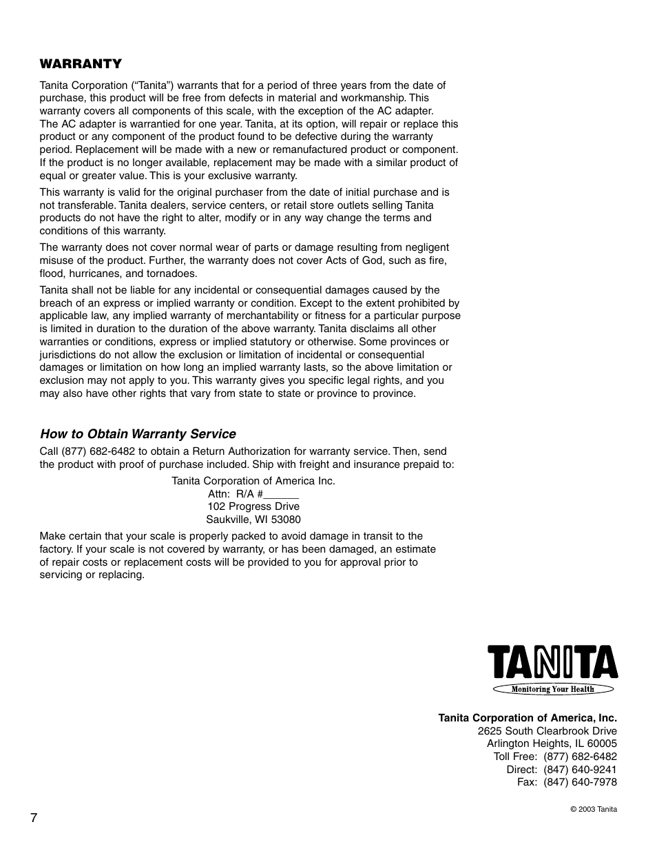 Tanita 3500 User Manual | Page 8 / 8
