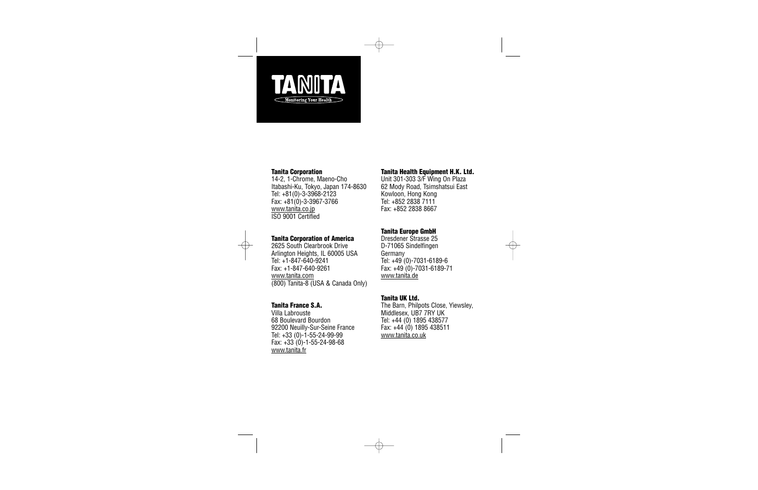 Tanita HD-327 User Manual | Page 9 / 9