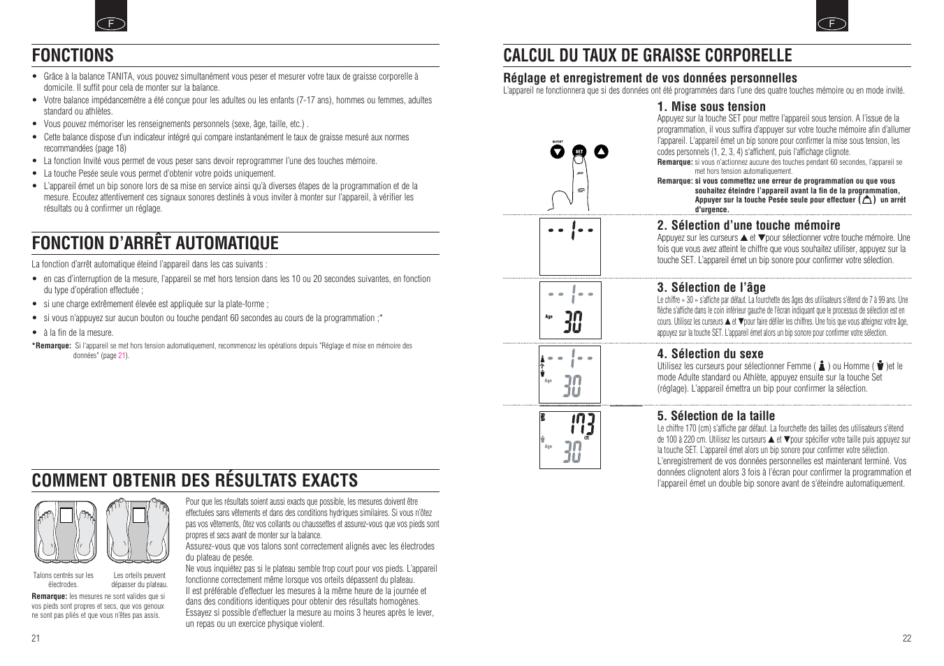 Fonctions fonction d’arrêt automatique | Tanita BF-666 User Manual | Page 13 / 30