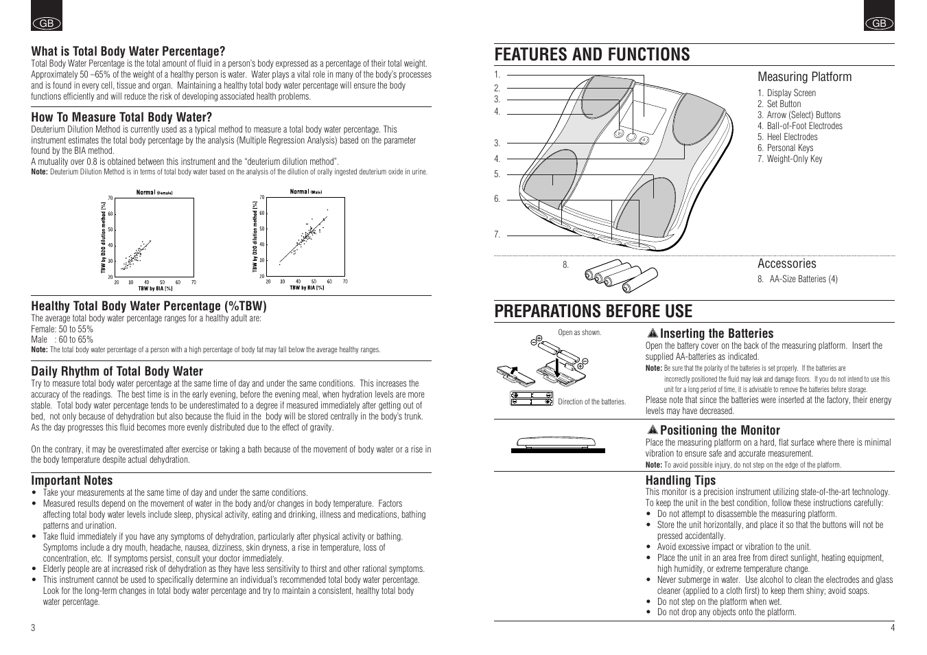 Features and functions preparations before use | Tanita BF-666 User Manual | Page 4 / 30