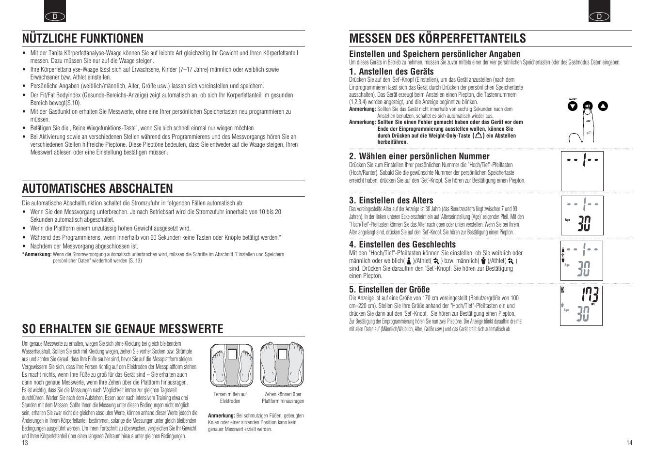 Nützliche funktionen automatisches abschalten | Tanita BF-666 User Manual | Page 9 / 30