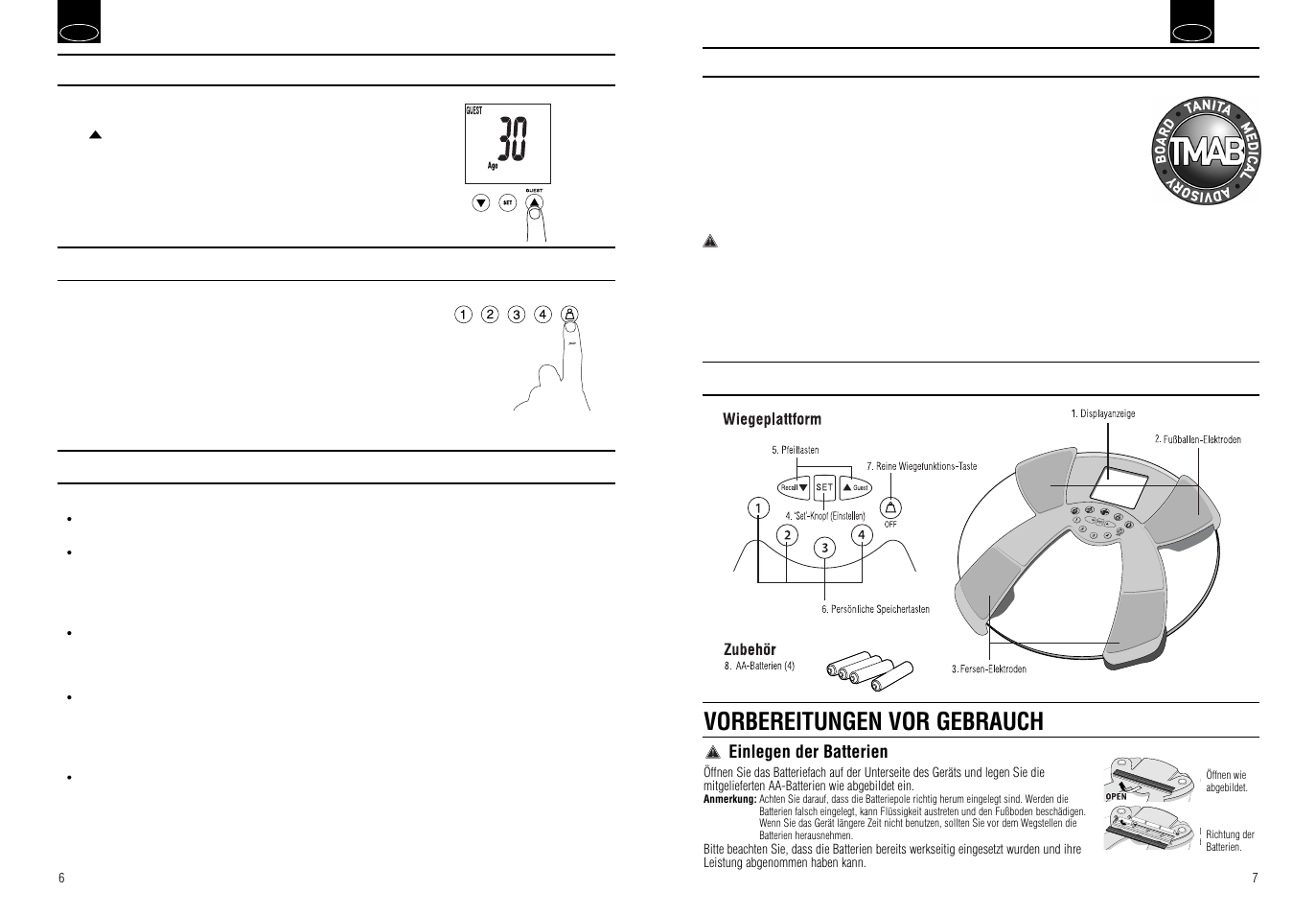 Vorbereitungen vor gebrauch, Troubleshooting, Einleitung | Merkmale und funktionen | Tanita INNER SCAN BC-532 User Manual | Page 5 / 5