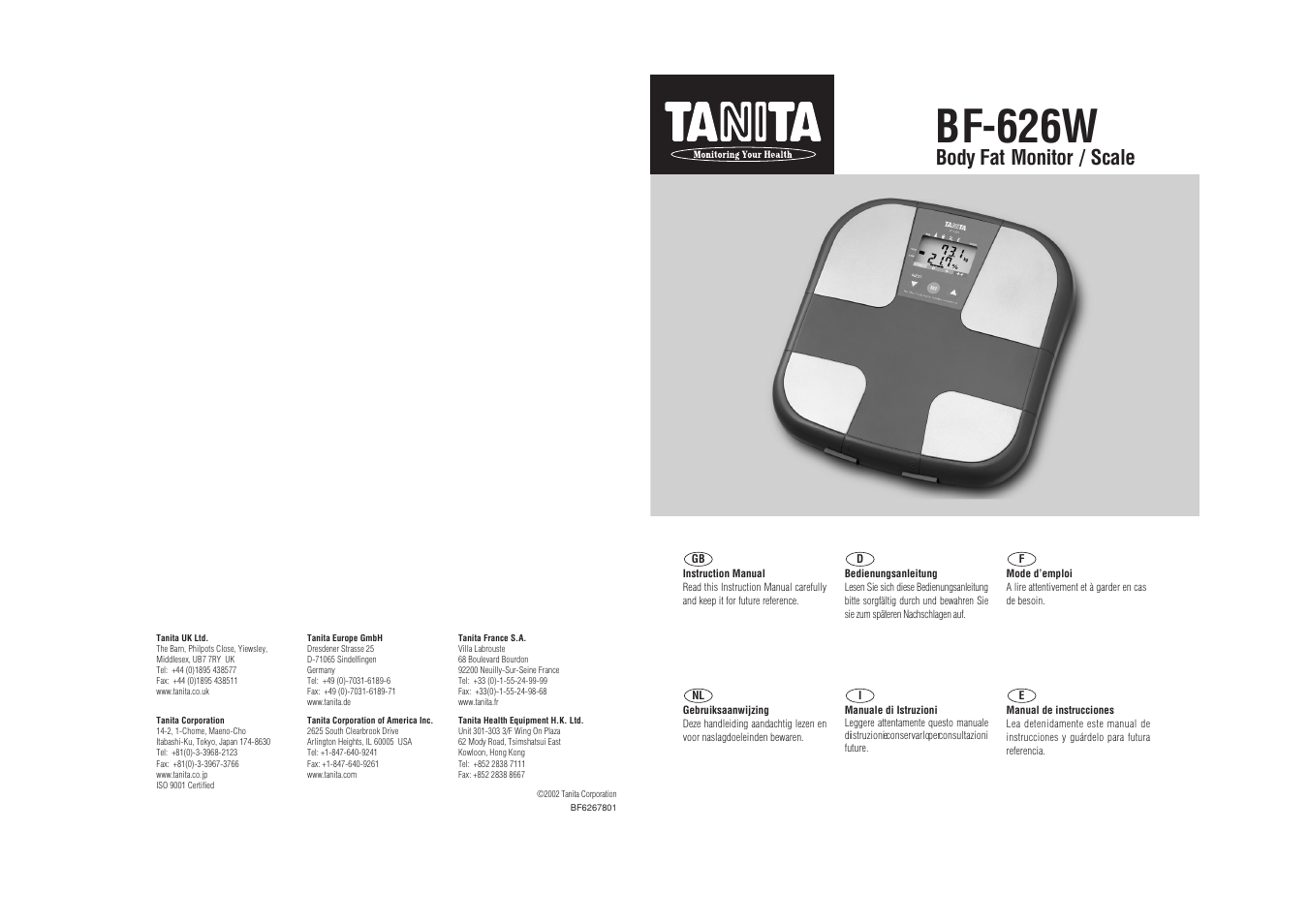 Tanita BF-626W User Manual | 9 pages