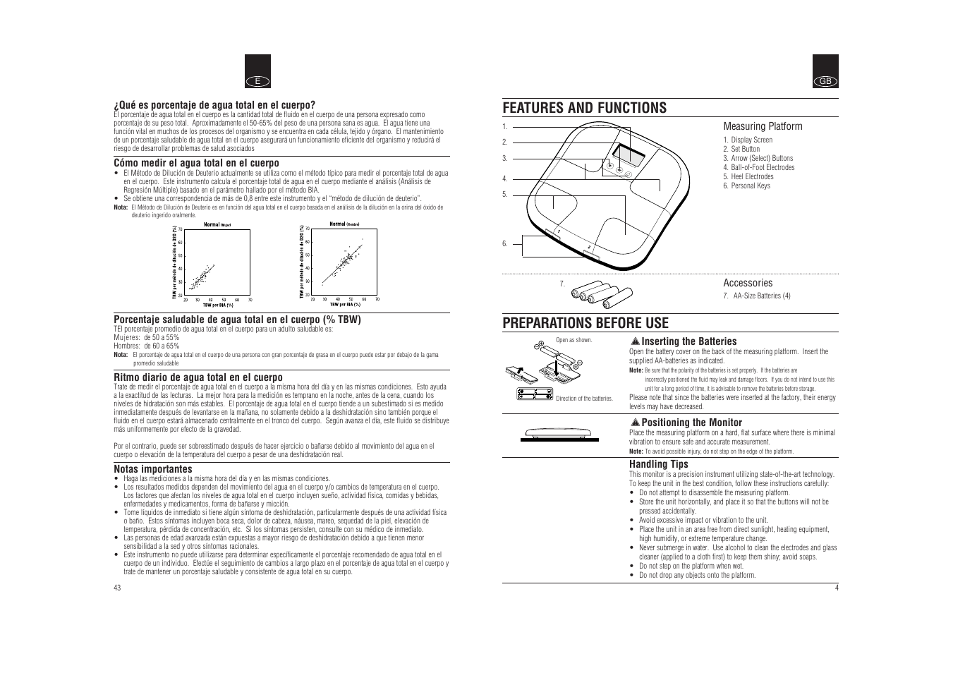 Features and functions preparations before use | Tanita BF-626W User Manual | Page 5 / 9