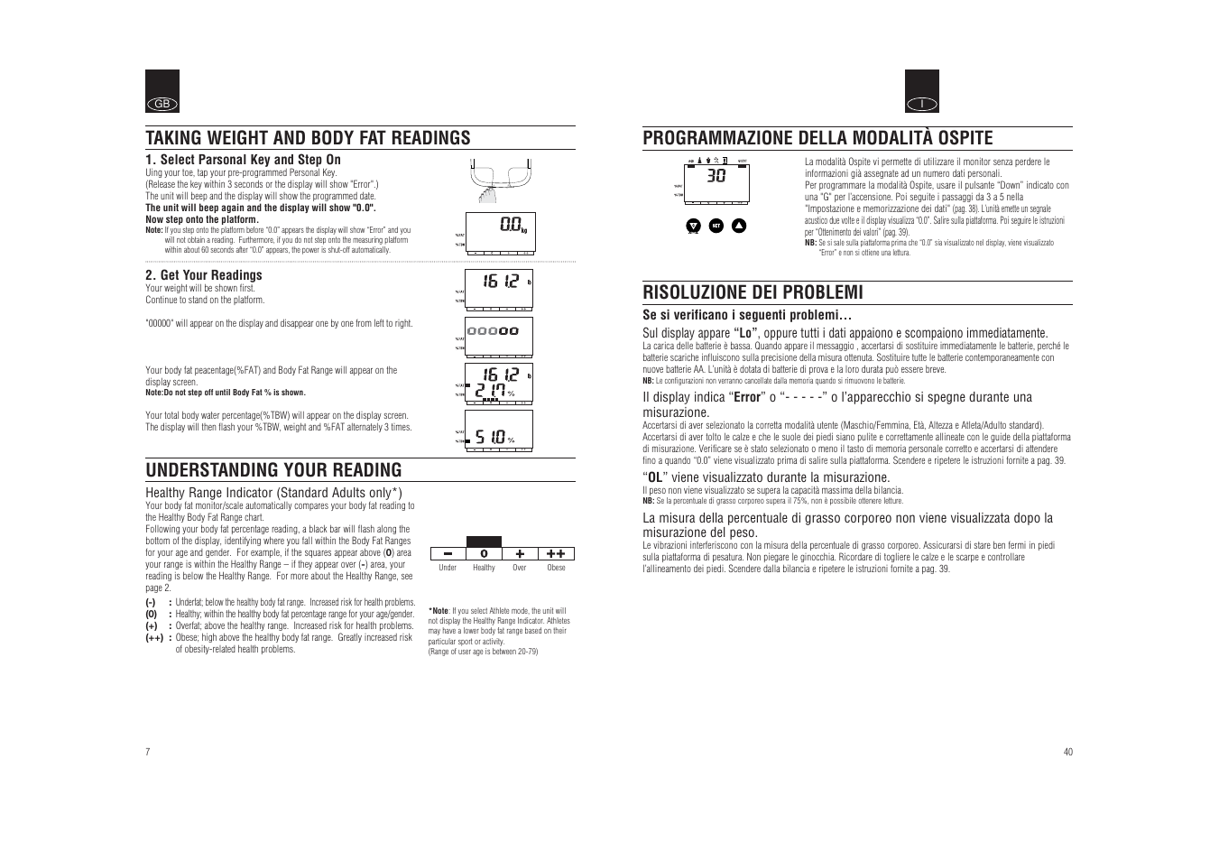 Risoluzione dei problemi, Programmazione della modalità ospite | Tanita BF-626W User Manual | Page 8 / 9